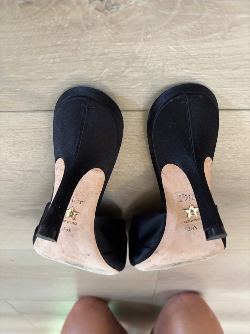 Christian Dior My Dior Heeled Slide Satin Sandals with Gold Logo - Picture 5 of 6